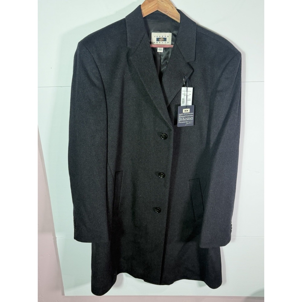 Joseph Abboud Overcoat Mens 44R Black Wool Blend Topcoat Button Front NWT